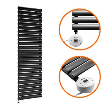 1411mm x 400mm Electric Black Single Oval Panel Vertical Radiator