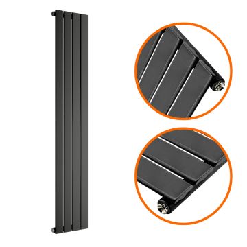 1780 x 280mm Black Single Flat Panel Vertical Radiator 