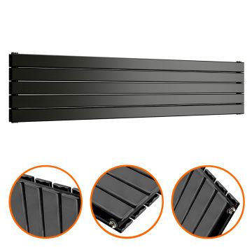 350mm x 1600mm Black Double Flat Panel Horizontal / Landscape Radiator