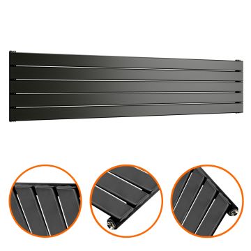 350mm x 1600mm Black Single Flat Panel Horizontal / Landscape Radiator