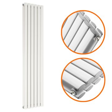 1600 x 354mm White Double Oval Tube Vertical Radiator 