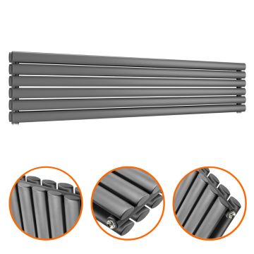 354mm x 1600mm Anthracite Double Oval Tube Horizontal / Landscape Radiator 