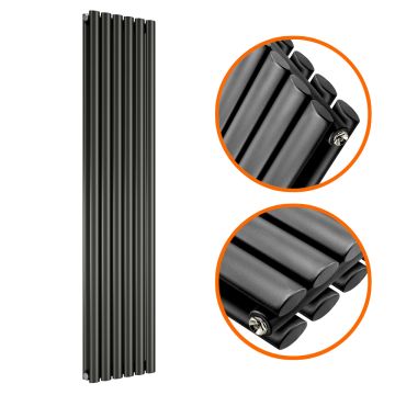 1780 x 354mm Black Double Oval Tube Vertical Radiator 