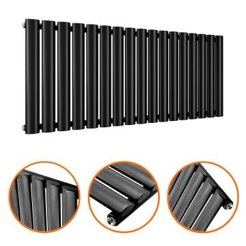 400 x 1000mm Black Single Oval Tube Horizontal Radiator 