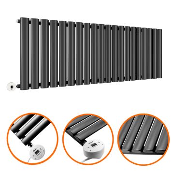 400 x 1180mm Electric Black Single Oval Panel Horizontal Radiator