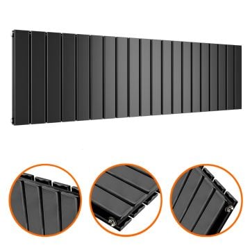 400 x 1400mm Black Double Flat Panel Horizontal Radiator 