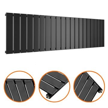 400 x 1400mm Black Single Flat Panel Horizontal Radiator 