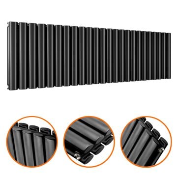 400 x 1411mm Black Double Oval Tube Horizontal Radiator 