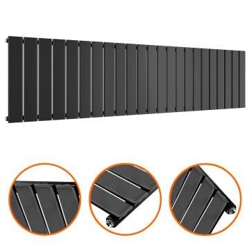 400 x 1610mm Black Single Flat Panel Horizontal Radiator