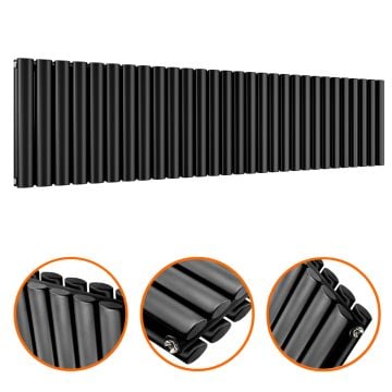 400 x 1652mm Black Double Oval Tube Horizontal Radiator