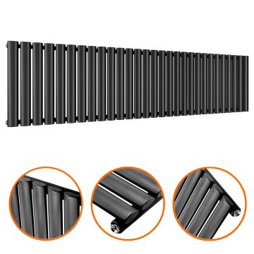 400 x 1652mm Black Single Oval Tube Horizontal Radiator