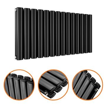 400 x 834mm Black Double Oval Tube Horizontal Radiator 