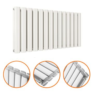 400 x 834mm White Double Oval Tube Horizontal Radiator 