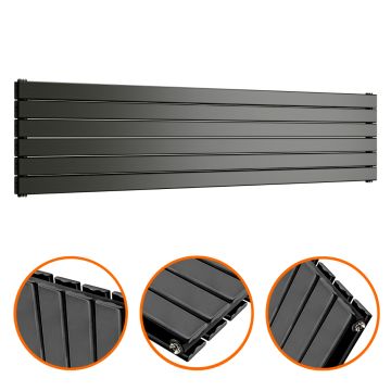 420mm x 1780mm Black Double Flat Panel Horizontal / Landscape Radiator