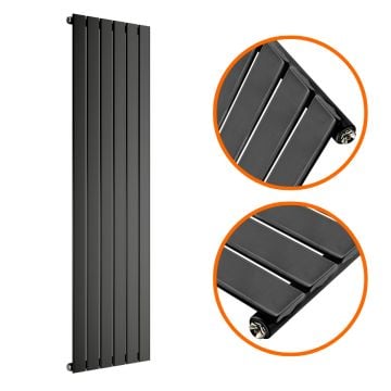 1600 x 420mm Black Single Flat Panel Vertical Radiator 