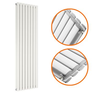 1600 x 472mm White Double Oval Tube Vertical Radiator 