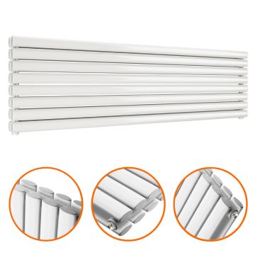 472mm x 1600mm White Double Oval Tube Horizontal / Landscape Radiator 