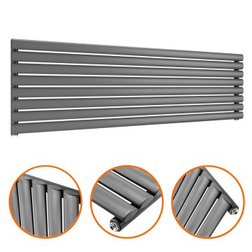 472mm x 1600mm Anthracite Single Oval Tube Horizontal / Landscape Radiator 