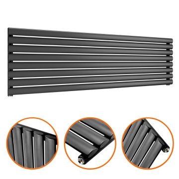 472mm x 1600mm Black Single Oval Tube Horizontal / Landscape Radiator 