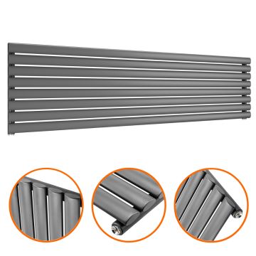 472mm x 1780mm Anthracite Single Oval Tube Horizontal / Landscape Radiator 