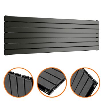 490mm x 1600mm Black Double Flat Panel Horizontal / Landscape Radiator