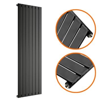 1600 x 490mm Black Single Flat Panel Vertical Radiator 