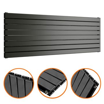 560mm x 1600mm Black Double Flat Panel Horizontal / Landscape Radiator