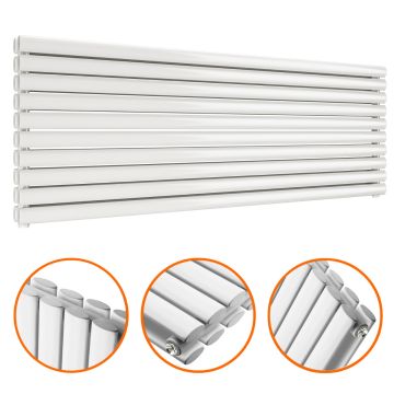 590mm x 1600mm White Double Oval Tube Horizontal / Landscape Radiator 