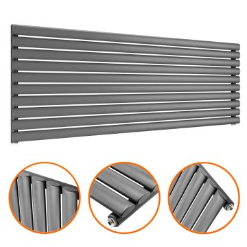 590mm x 1600mm Anthracite Single Oval Tube Horizontal / Landscape Radiator 