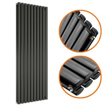 1780 x 590mm Black Double Oval Tube Vertical Radiator 