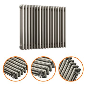 600 x 788mm Raw Metal Lacquered Horizontal Traditional 3 Column Radiator