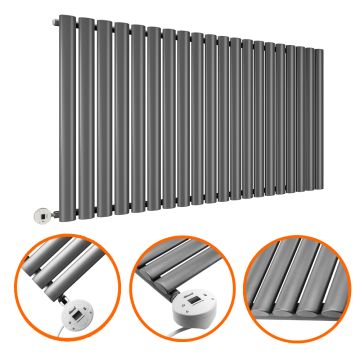 635 x 1180mm Electric Anthracite Single Oval Panel Horizontal Radiator