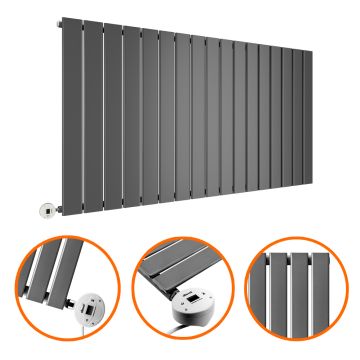 635 x 1190mm Electric Anthracite Single Flat Panel Horizontal Radiator