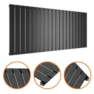 635 x 1400mm Black Single Flat Panel Horizontal Radiator 