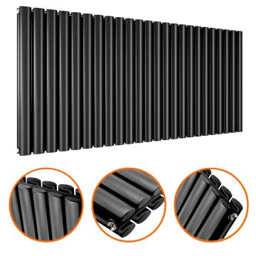 635 x 1411mm Black Double Oval Tube Horizontal Radiator 