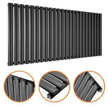 635 x 1411mm Black Single Oval Tube Horizontal Radiator 