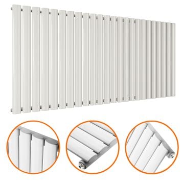 635 x 1411mm White Single Oval Tube Horizontal Radiator 