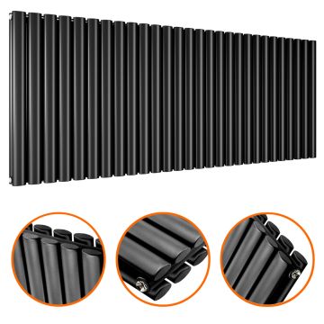 635 x 1652mm Black Double Oval Tube Horizontal Radiator 