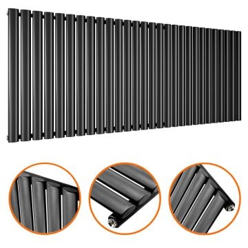 635 x 1652mm Black Single Oval Tube Horizontal Radiator 