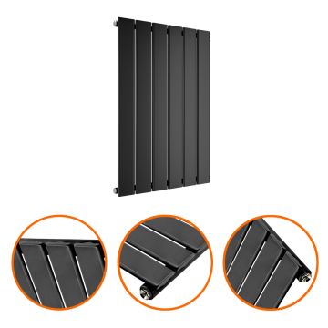 635 x 420mm Black Single Flat Panel Horizontal Radiator 