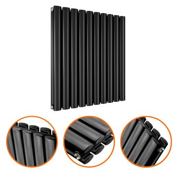 635 x 595mm Black Double Oval Tube Horizontal Radiator 