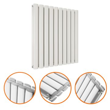 635 x 595mm White Double Oval Tube Horizontal Radiator 