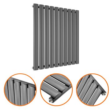 635 x 595mm Anthracite Single Oval Tube Horizontal Radiator 