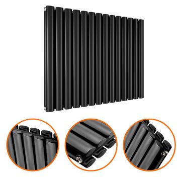 635 x 834mm Black Double Oval Tube Horizontal Radiator 