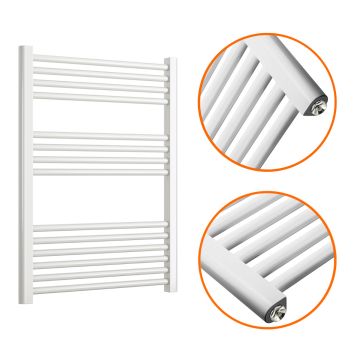 800 x 600mm Straight White Heated Towel Rail