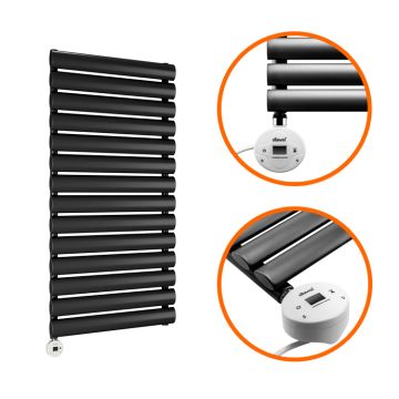 834 x 400mm Electric Black Single Oval Panel Vertical Radiator