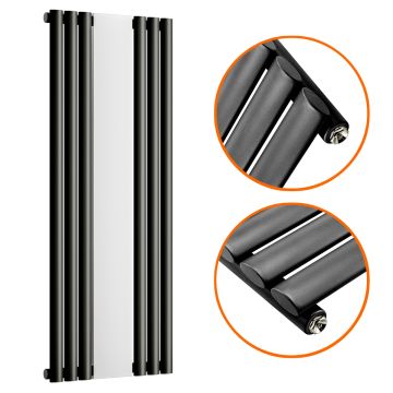 1800 x 531mm Black Vertical Radiator With Mirror, Single Panel 