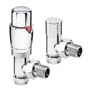 Modern Chrome Thermostatic Radiator Valves, Angled Fitment