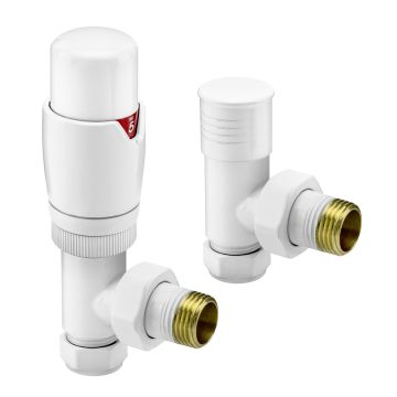 Modern White Thermostatic Radiator Valves, Angled Fitment