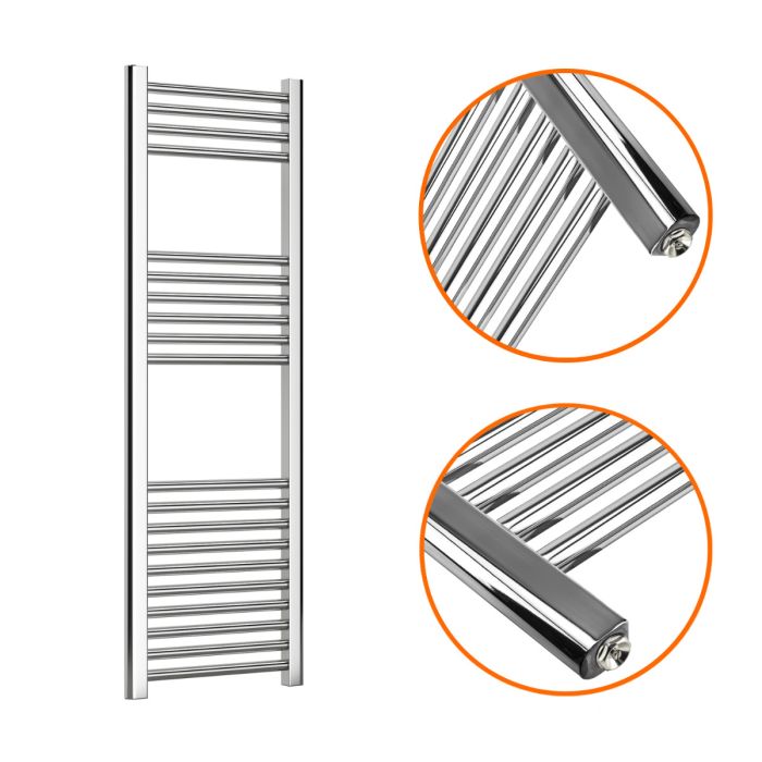 1200 x 400mm Straight Chrome Heated Towel Rail